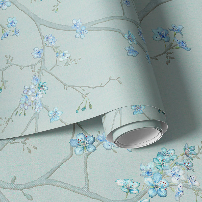 Papier peint fleur de cerisier Hanami Bleu