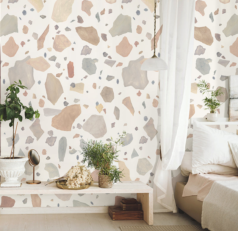 Papier peint contemporain Terrazzo grands motifs aquarelle