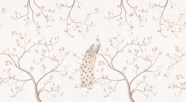 Papier peint Japon Paon aux Magnolias Crème