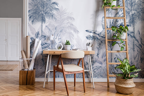 Papier peint graphique – Jungle Tropicale Monochrome marine