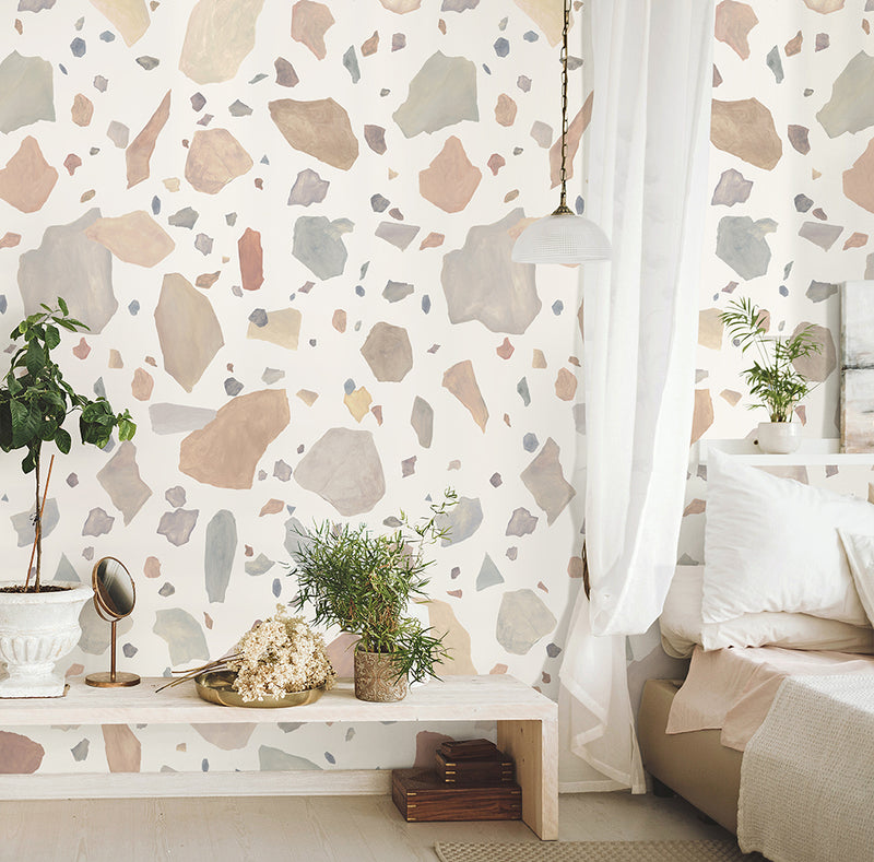 Papier peint contemporain Terrazzo grands motifs aquarelle